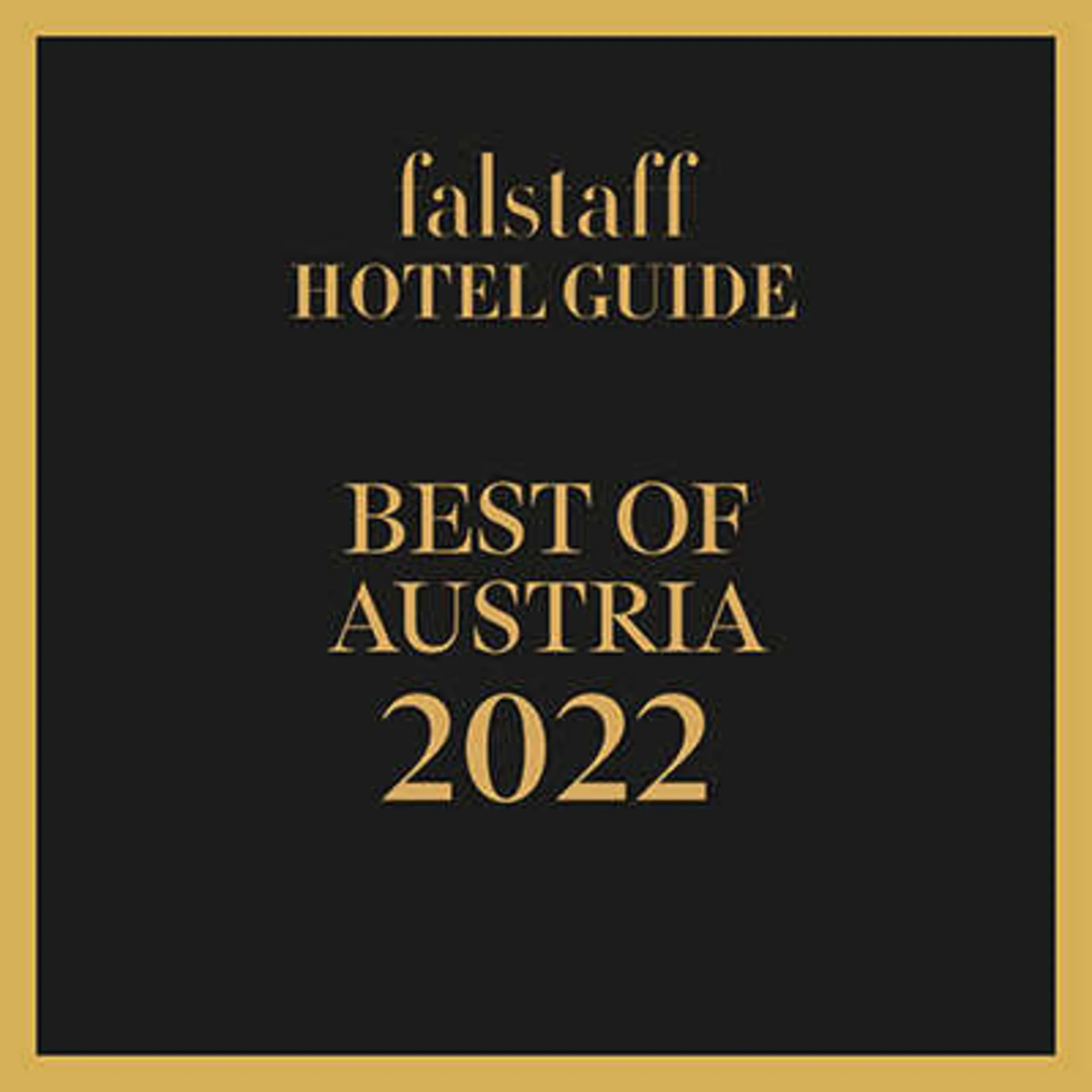 Bewertungen Falstaff Hotel Guide Best of Austria 2022 Schriftzug auf schwarzem Hintergrund